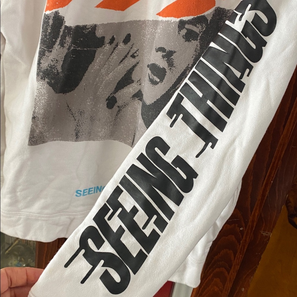 Off White Virgil Abloh Graphic Unisex Hoodie - White and Orange XS - Picture 6 of 17